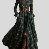 Katalin™ - Kockás ing ruha övvel