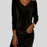 Rebeka™ - Bársony ruha drapírozott nyakkal