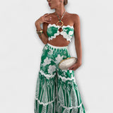 Valéria™ - Trópusi Mintás Halter Top és Nadrág Szett