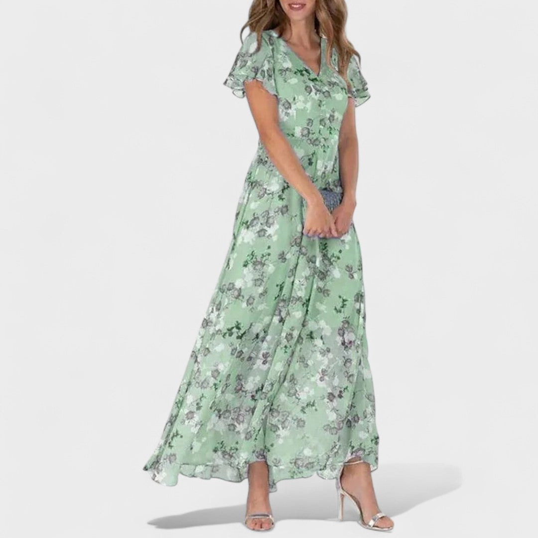 Narancs™ - Virágos maxi ruha lebegő ujjakkal