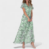 Narancs™ - Virágos maxi ruha lebegő ujjakkal