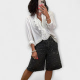 Csilla™ - Strasszos farmer bermuda