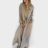 Dóra™ - Lenvászon ing és wide leg nadrág szett