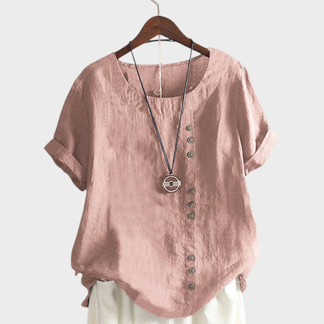 Szimonetta™ - Len blúz aszimmetrikus gombokkal