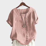 Szimonetta™ - Len blúz aszimmetrikus gombokkal