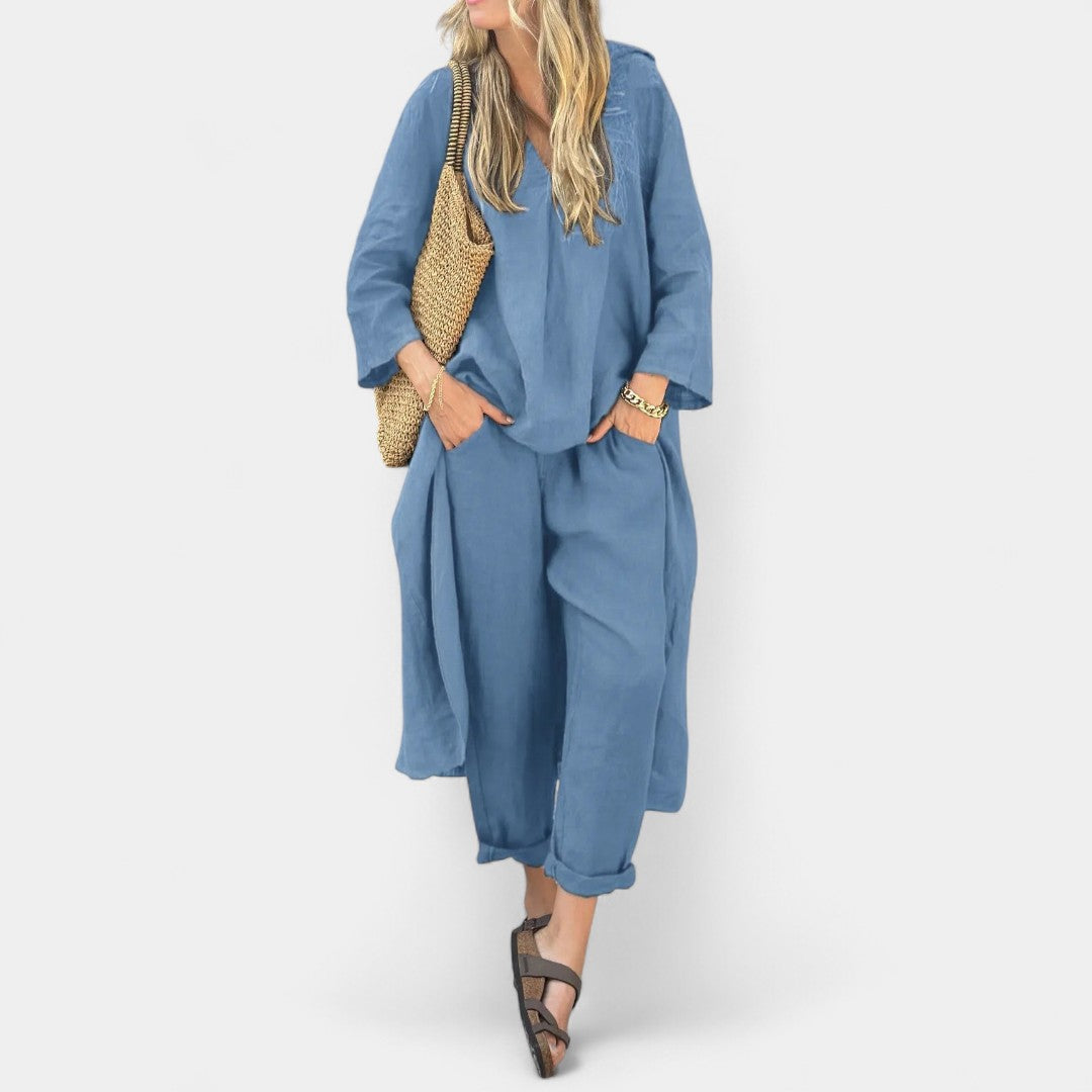 Tünde™ - Len tunika és nadrág szett