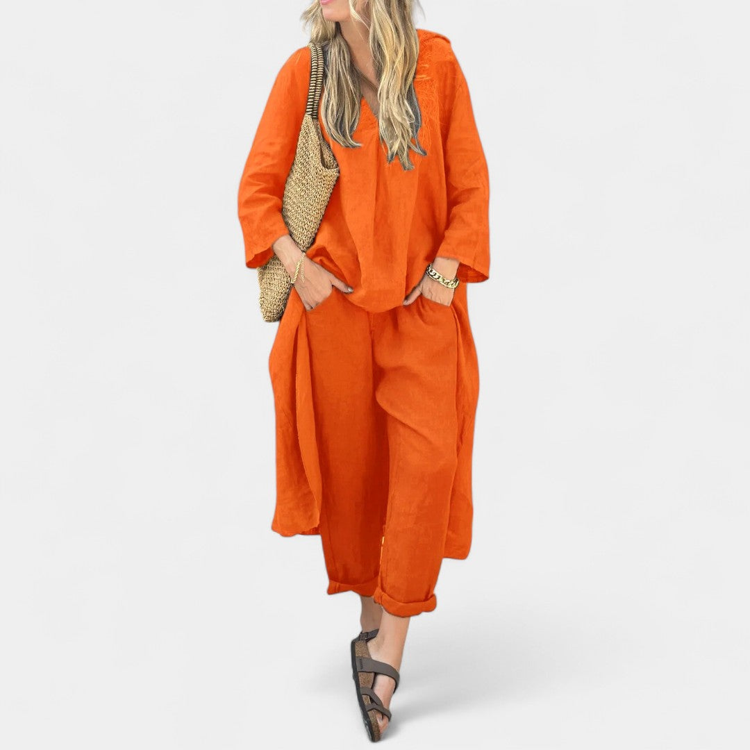 Tünde™ - Len tunika és nadrág szett