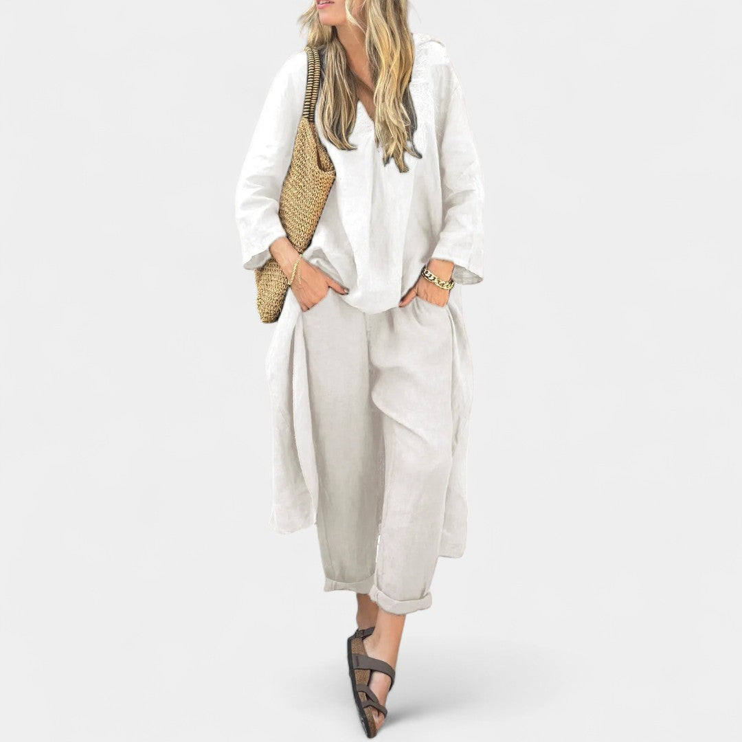 Tünde™ - Len tunika és nadrág szett