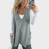 Zsóka™ - Hosszított V-nyakú kötött mellény