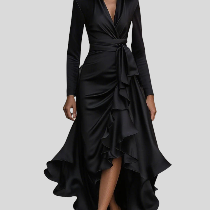 Stella™ - Szatén fodros aszimmetrikus ruha