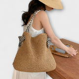 Ildikó™ - Fonott szalma táska zebramintás pánttal