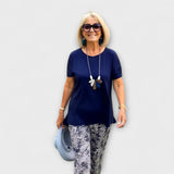 Diána™ - Egyszínű top és mintás nadrág szett