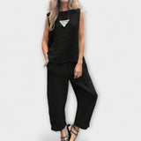 Enikő™ - Vászon ujjatlan top és nadrág szett