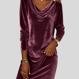 Rebeka™ - Bársony ruha drapírozott nyakkal