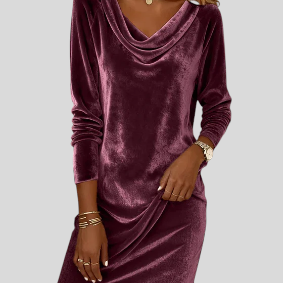 Rebeka™ - Bársony ruha drapírozott nyakkal