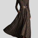 Kornélia™ - Kockás kabát ruha övvel