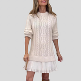 Anett™ - Fonott mintás kötött ruha pliszírozott szegéllyel