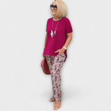 Diána™ - Egyszínű top és mintás nadrág szett