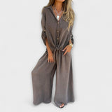 Dóra™ - Lenvászon ing és wide leg nadrág szett