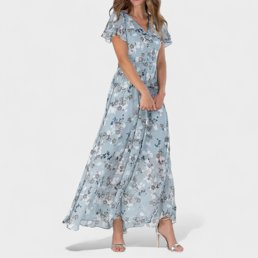 Narancs™ - Virágos maxi ruha lebegő ujjakkal