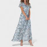 Narancs™ - Virágos maxi ruha lebegő ujjakkal