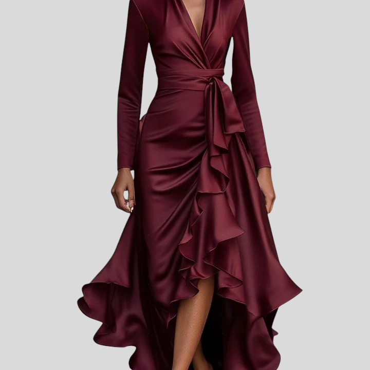 Stella™ - Szatén fodros aszimmetrikus ruha