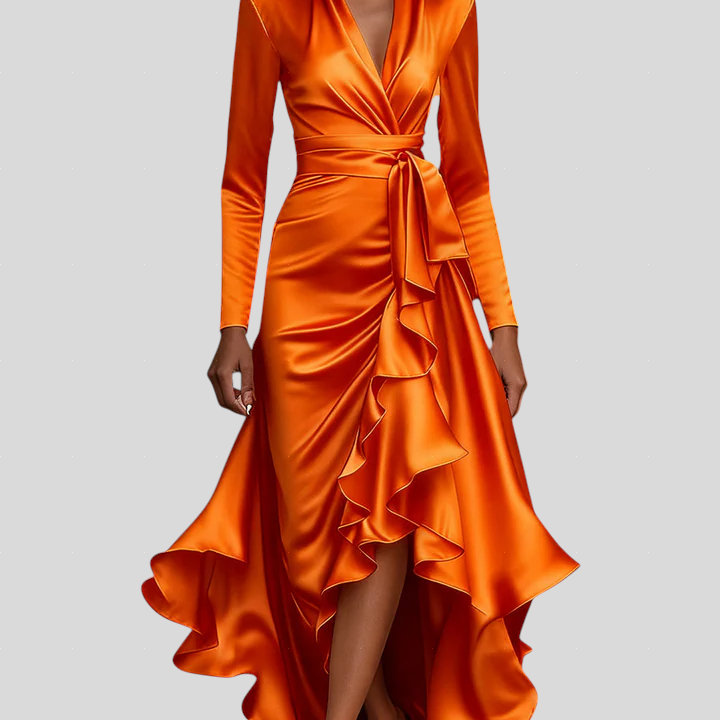 Stella™ - Szatén fodros aszimmetrikus ruha