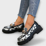 Margit™ - Virágmintás loafer arany lánccal és vastag talppal