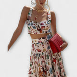 Dorina™ - Kagylómintás crop top és maxi szoknya szett