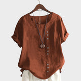 Szimonetta™ - Len blúz aszimmetrikus gombokkal