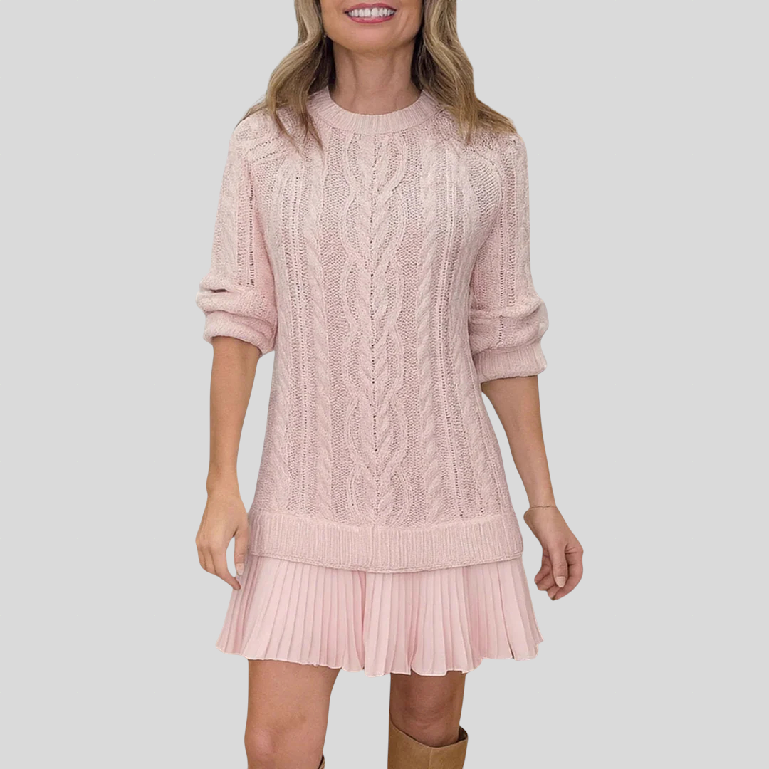Anett™ - Fonott mintás kötött ruha pliszírozott szegéllyel