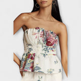 Bíborka™ - Virágmintás fodros tube top és wide leg nadrág szett