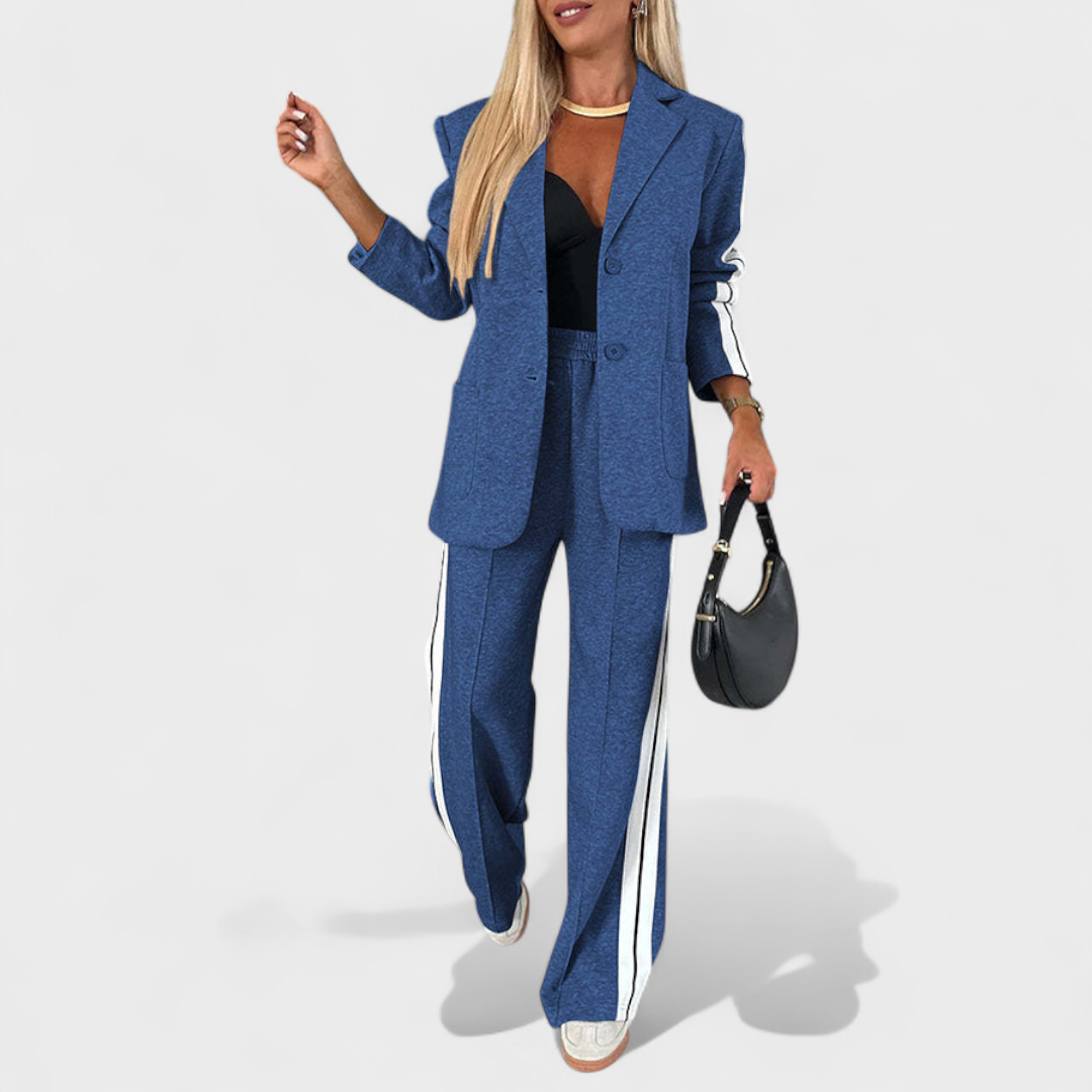 Hajnalka™ - Sportos blézer és csíkos wide leg nadrág szett
