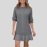 Anett™ - Fonott mintás kötött ruha pliszírozott szegéllyel