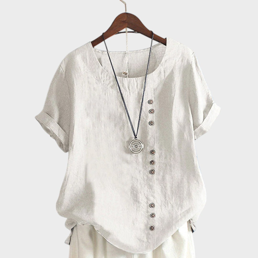 Szimonetta™ - Len blúz aszimmetrikus gombokkal