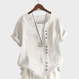 Szimonetta™ - Len blúz aszimmetrikus gombokkal