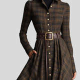 Kornélia™ - Kockás kabát ruha övvel