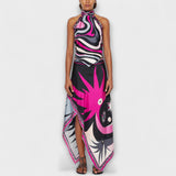 Zorka™ - Grafikus mintás halter top és aszimmetrikus szatén szoknya szett