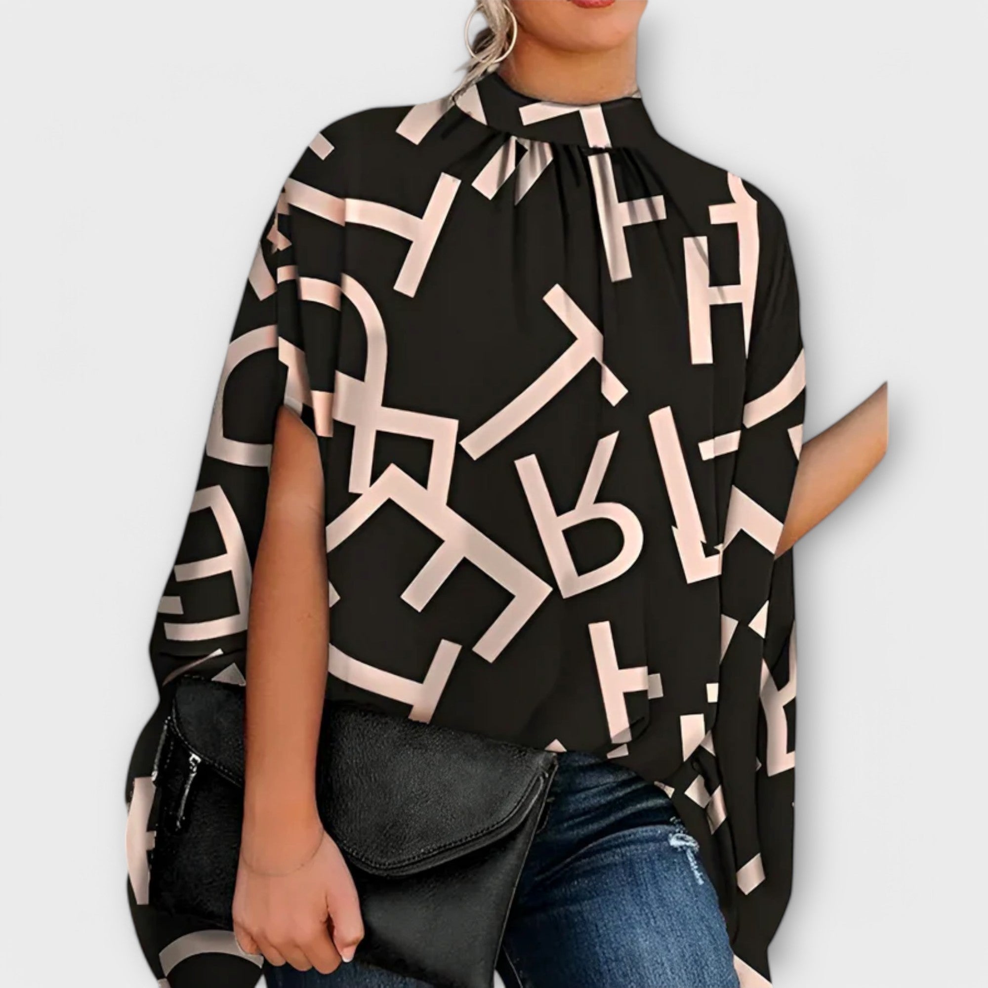 Szandra™ - Nyomott Mintás Denevérujjas Blúz