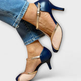 Blanka™ - Háromszínű T-pántos tűsarkú cipő arany metallic részletekkel