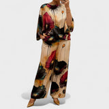 Magdolna™ - Absztrakt mintás kimono blúz és nadrág szett