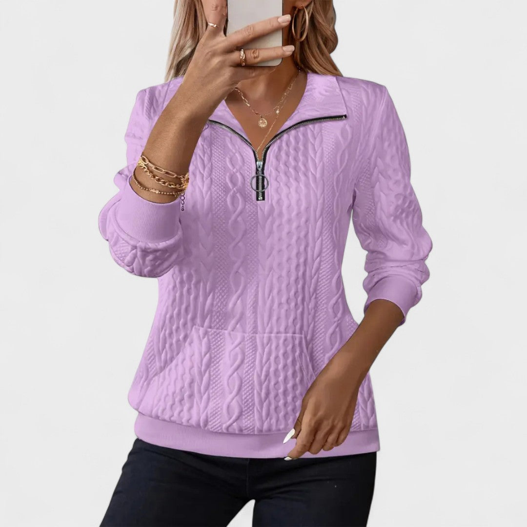 Elza™ - Cipzáras fonott mintás pulóver