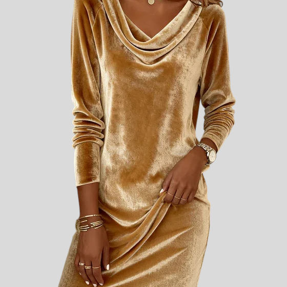 Rebeka™ - Bársony ruha drapírozott nyakkal