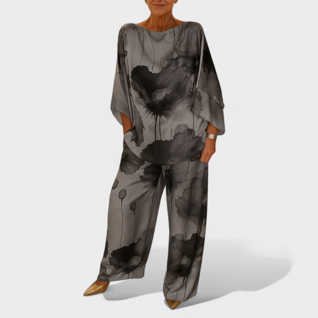 Magdolna™ - Absztrakt mintás kimono blúz és nadrág szett