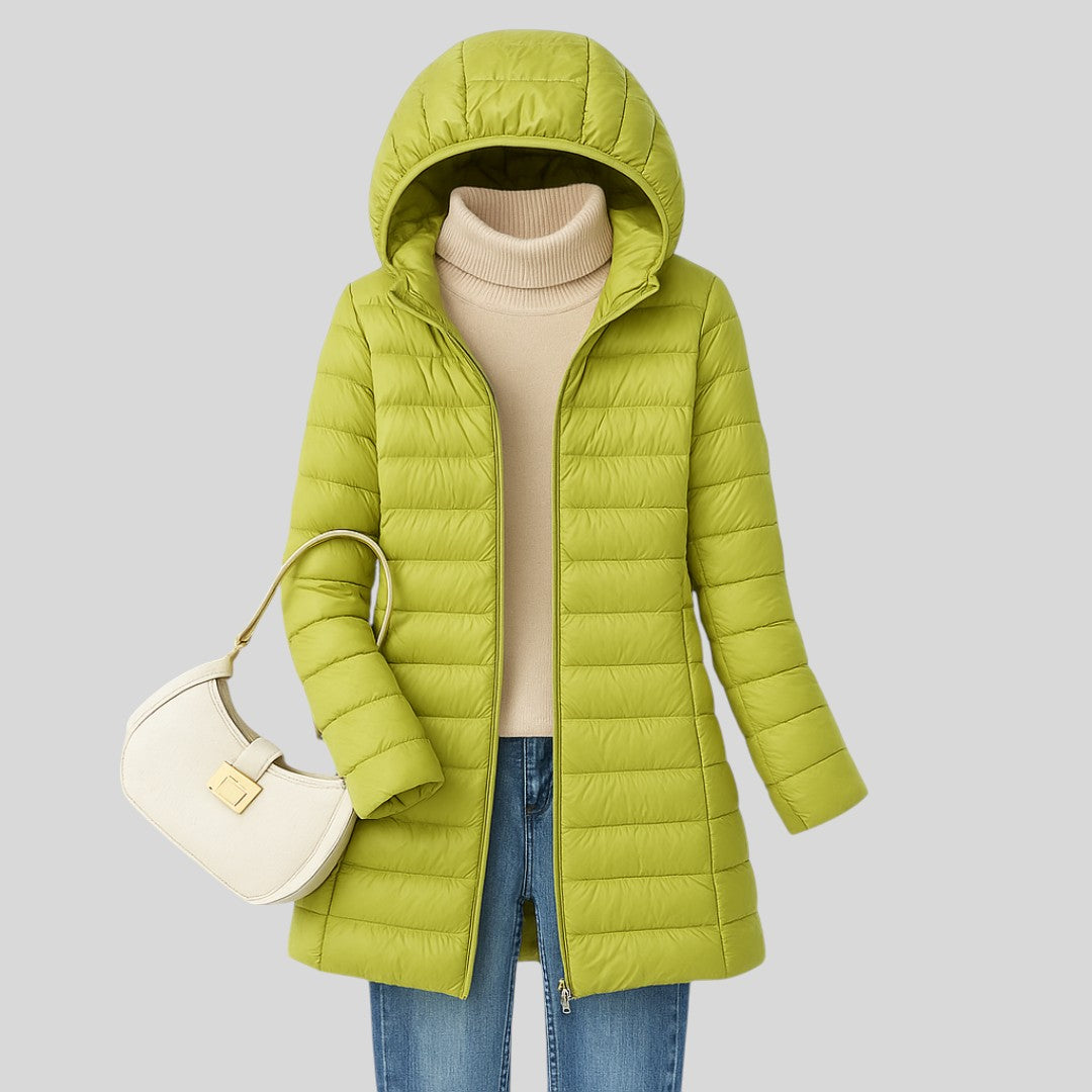 Debora™ - Hosszú, Bélelt Puffos Kabát Kapucnival