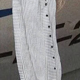 Cintia™ - Csíkos lenvászon nadrág gombsoros díszítéssel