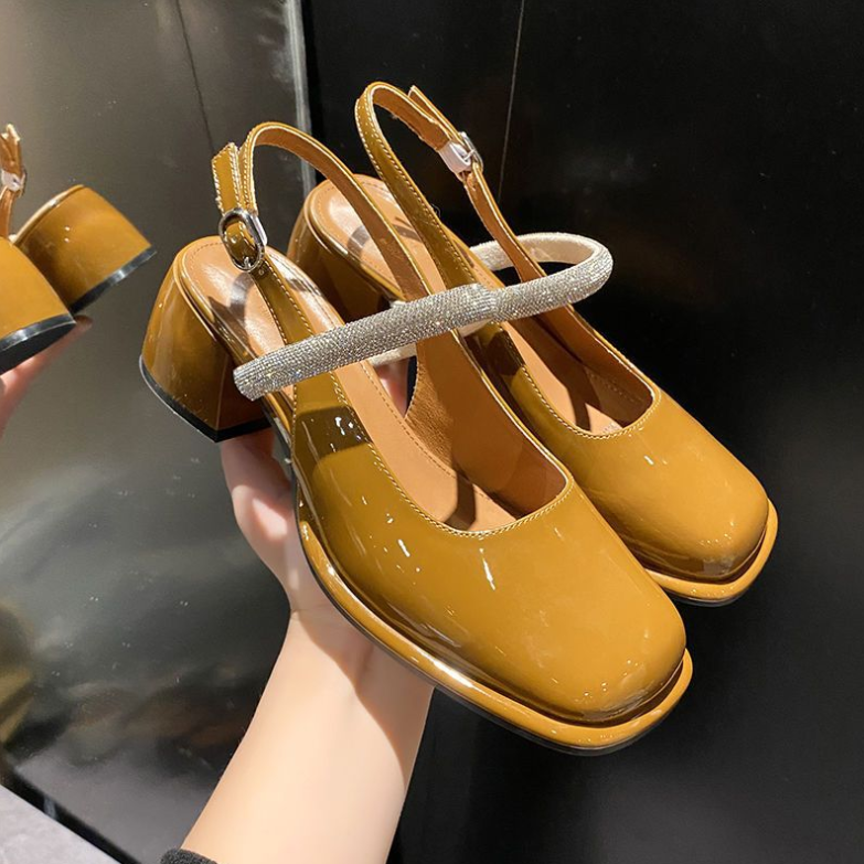 Csenge™ - Lakk Mary Jane slingback strasszos pánttal és blokksarokkal