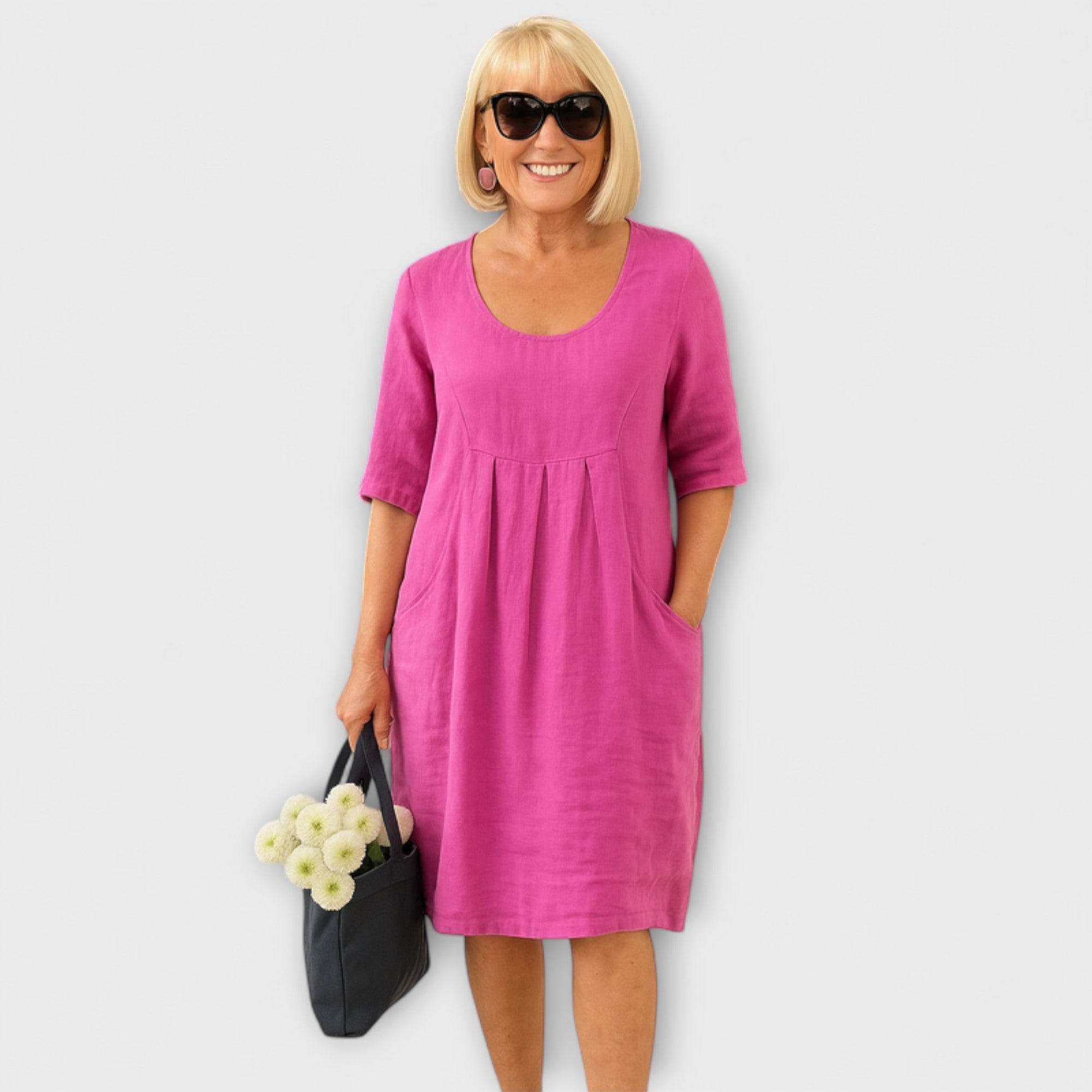 Erzsébet™ - Lenvászon ruha zsebekkel