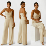 Bézs™  – Szatén cowl nyakú overall