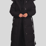 Barna™ - Hosszú steppelt télikabát övvel